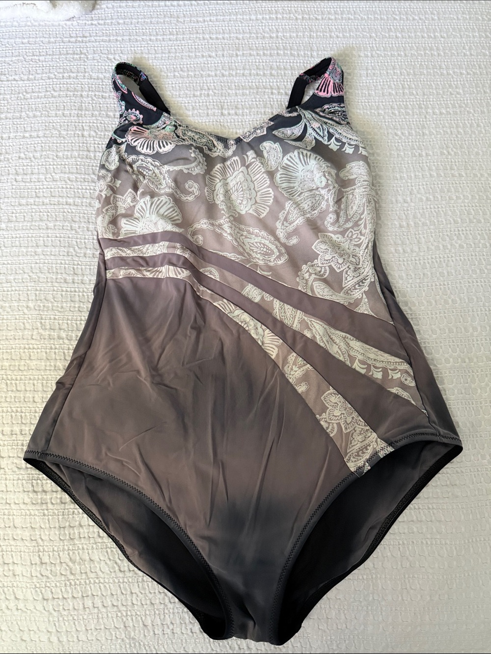 Anita Dirban Taupe and Cream Floral One-Piece Swimsuit size cup B / US12